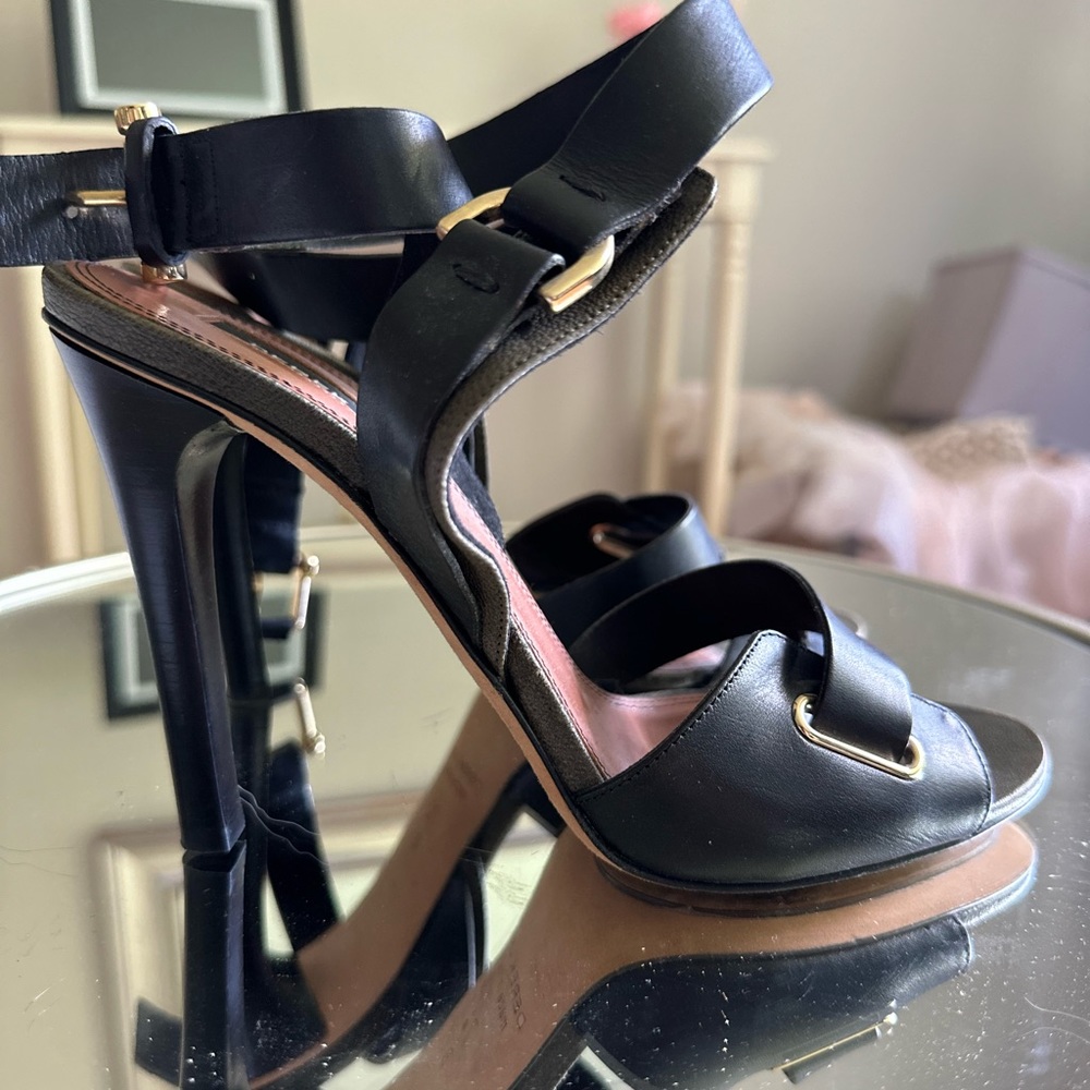 Derek Lam army green and black with gold hardware sandals